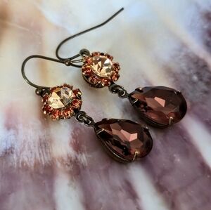 Victorian Autumn Burgundy Swarovski Elements Flower Crystals In Brass  Earrings